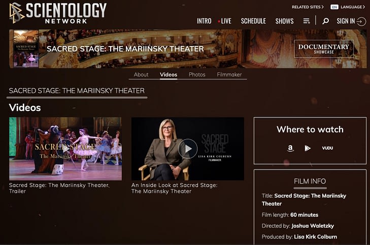 Страница документального фильма про Мариинский театр на Scientology TV